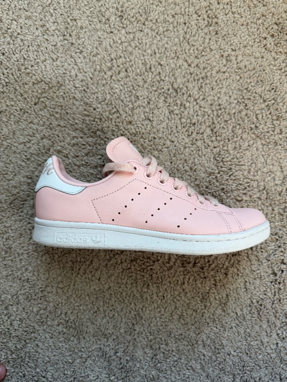 Adidas Stan Smith Pink Leather Sneakers Size US 6.5 Cursive Script Heel EE7708